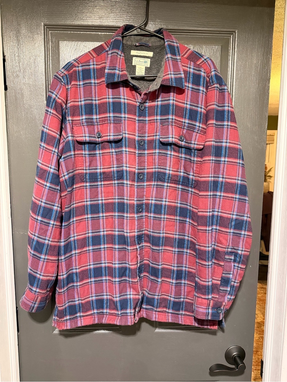 L.L. Bean Plaid Sherpa Lined Flannel Shirt Jacket